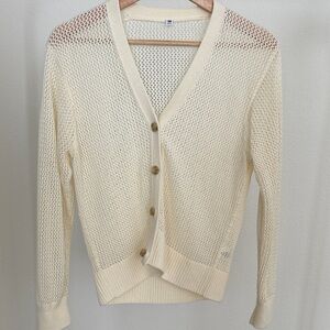 Uniqlo Light Cream Open-Knit V-Neck Cardigan Sweater